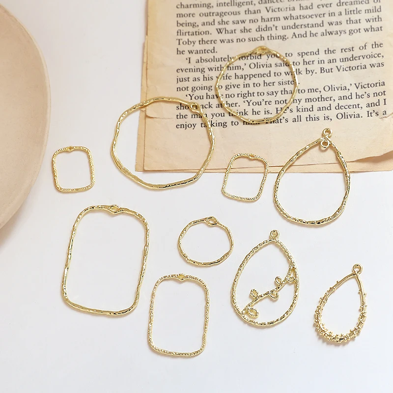 10pcs Geometric Hollow Round Water Drop With Pleated Simple Pendant Diy Jewelry Earrings Accessories Material Handmade Charms