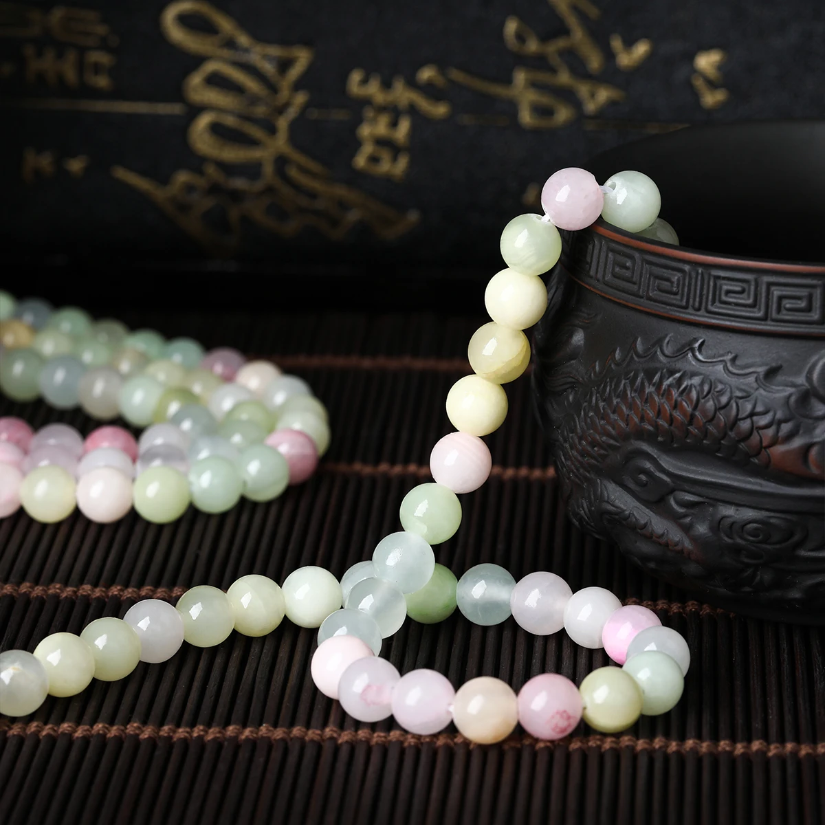 Naturstein Mehrfarbige Afghanische Blumen-Jade-Perlen Runde Lose Edelsteine für Schmuckherstellung DIY-Zubehör Armband-Accessoire 15" – Detail 6