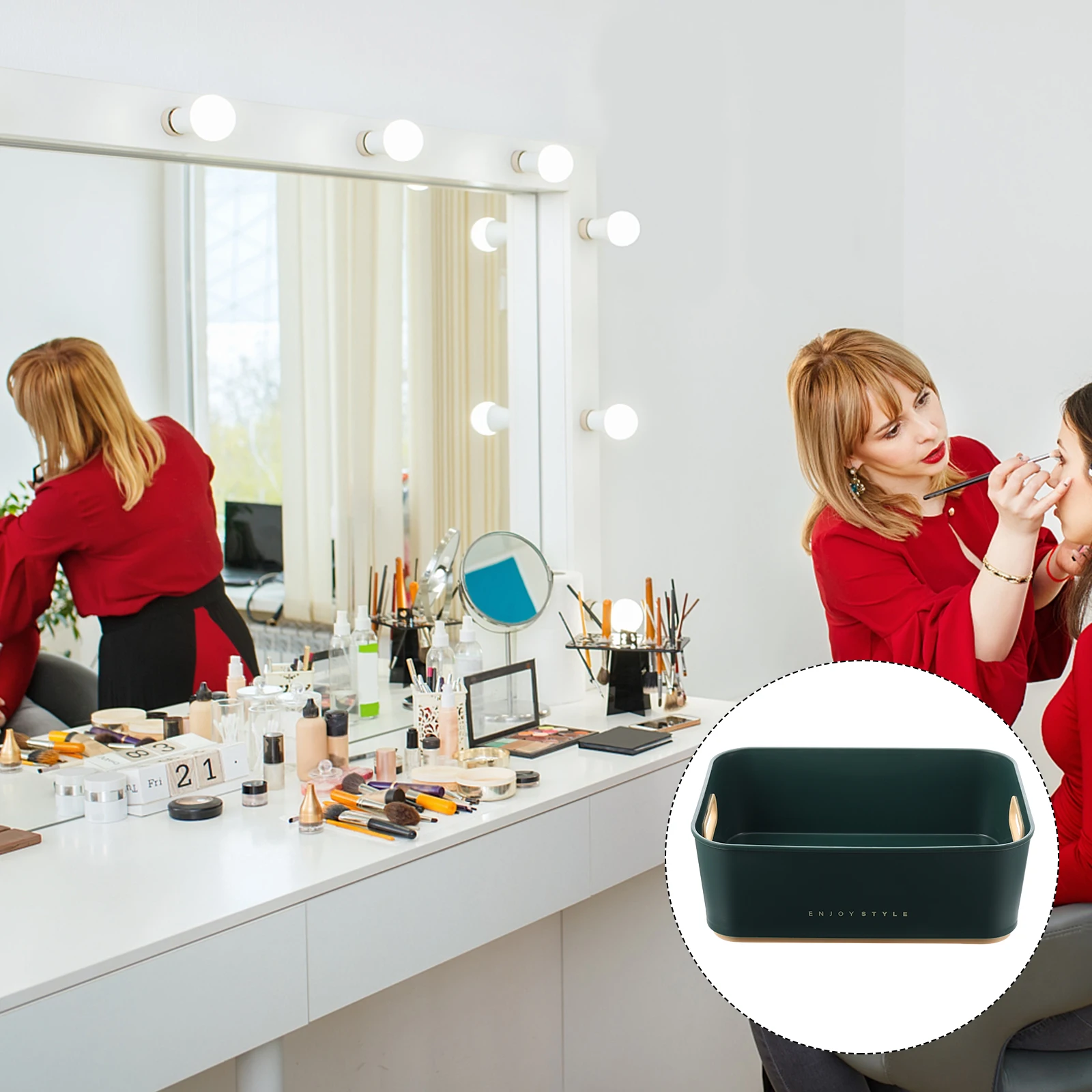 

Storage Box Makeup Organizer Bathroom Toiletry Basket Desktop Holder Light Plastic Container Home Office Dorm