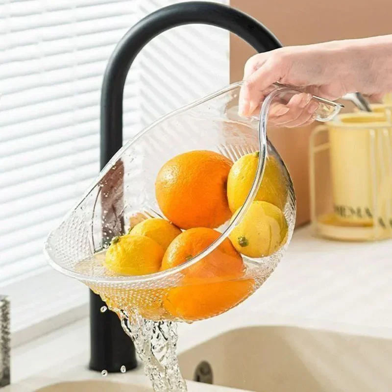 Kitchen Washing Gadget Rice Washing Filter Rice Rinsing Basin Drain Basket Household Dish Washing Fruit Bason Sink with Handle