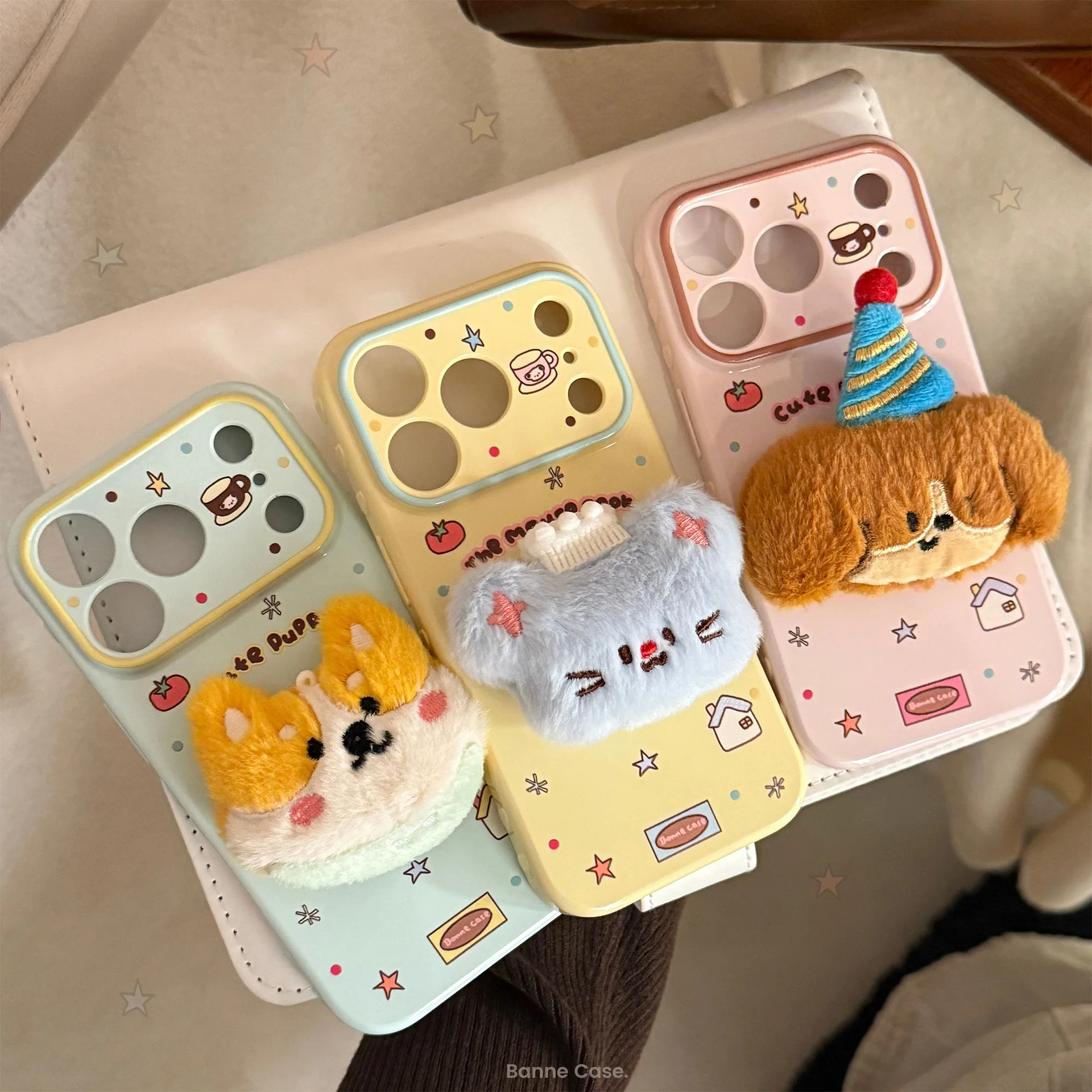 Funda de teléfono suave con dibujos animados coreanos de animales de peluche 3D para iPhone 17 16 15 14 13 12 Pro Max, funda protectora a prueba de golpes de colores caramelo