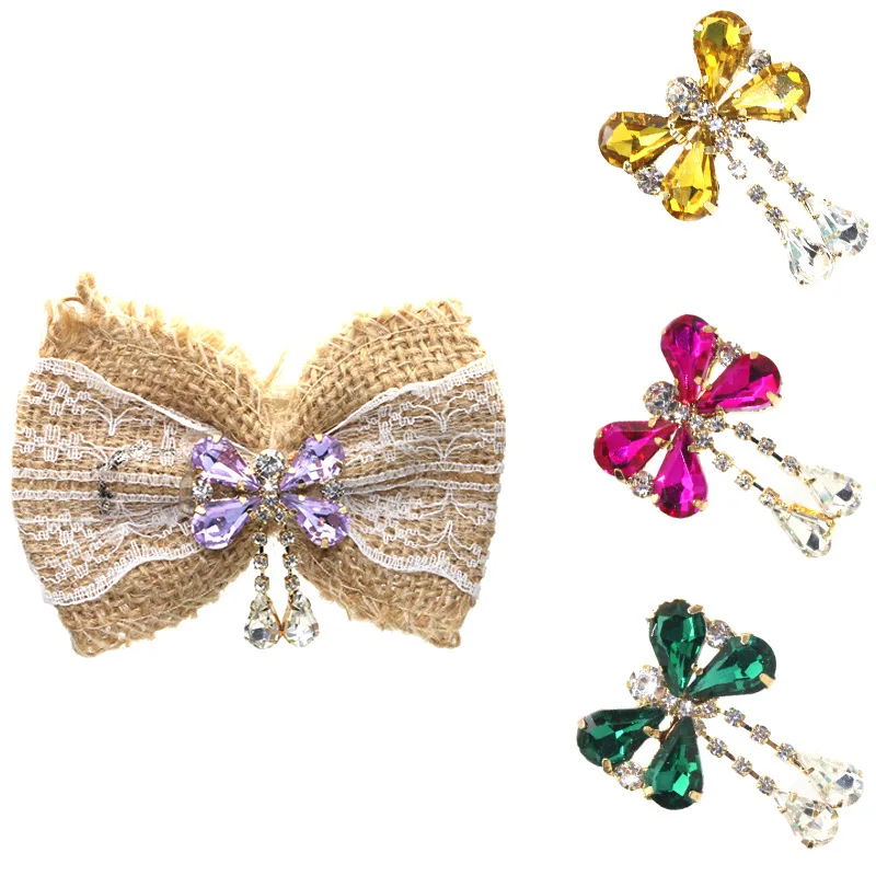 SKYE CIEL 2 pz 37x26MM oro piatto strass fiocco di vetro per abbigliamento femminile, accessori zaino per bambini, accesso ai capelli