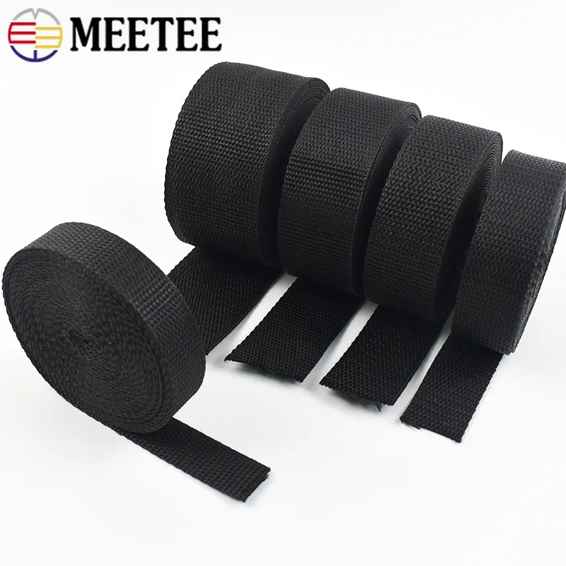 Ruban noir Meetee de 10/20 mètres, 20-50 mm, pour sangles de sac, biais, ruban de sac à dos, ceinture de sécurité, accessoires de couture DIY pour vêtements