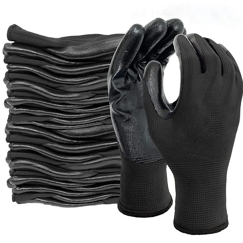 1 Pair Nylon Safety Working Gloves Premium Nitrile Coated Builders Gardening Grip Excellent Industrial Protective Work Gloves