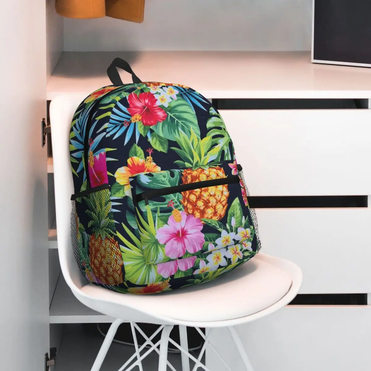 

Exotic Palm Leaf Hibiscus Flowers Pineapple Student Backpack School Bag Hiking Travel Daypack for Men Women Bookbag Shoulder Bag