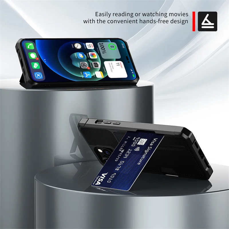 Leather Card Pocket Case for iPhone 18 17 16 15 14 13 Pro Max Plus Air 17e 16e  Four-corner Shockproof Cover view 2