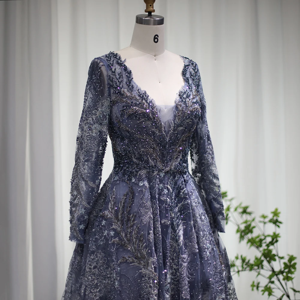 Elegante Langarm Arabisch Abendkleider für Frauen Dubai V-ausschnitt Luxus Kristall Muslimischen Hochzeit Gast Formale Party Kleider SS050