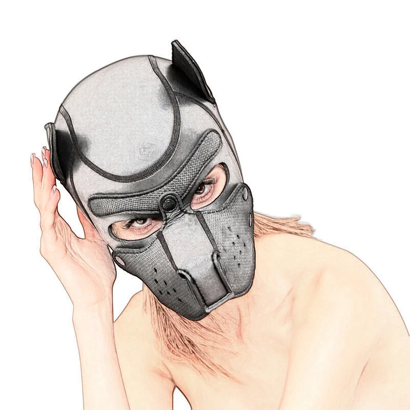 XL New Increase Large Size Puppy Cosplay Neoprene Fetish Hood Dog Mask Sex Toys with Detachable Nose for Couples Bdsm Bondage