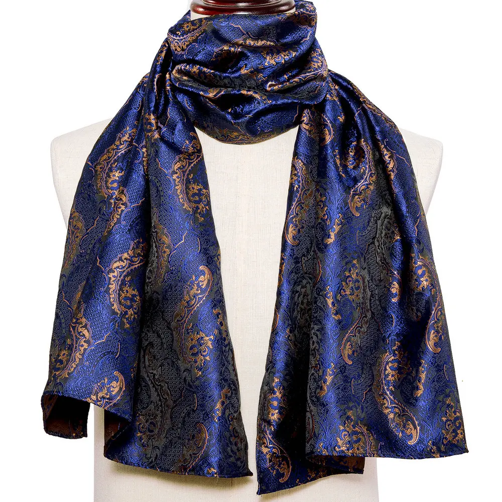 Luxy Fashion Men Scarf Blue Paisley Floral 100% Silk Scarf Autumn Winter Casual Business Suit Shirt Scarf 160*50cm Barry.Wang