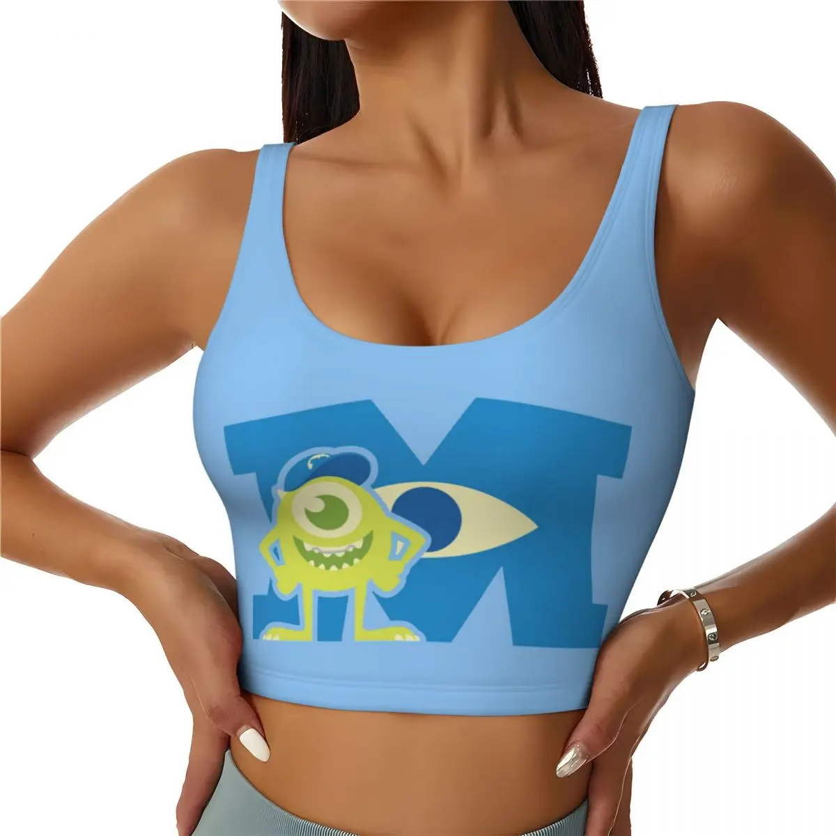 Custom Monsters University Mike M Logo Workout Crop Tank Tops for Women Running Sports Bras