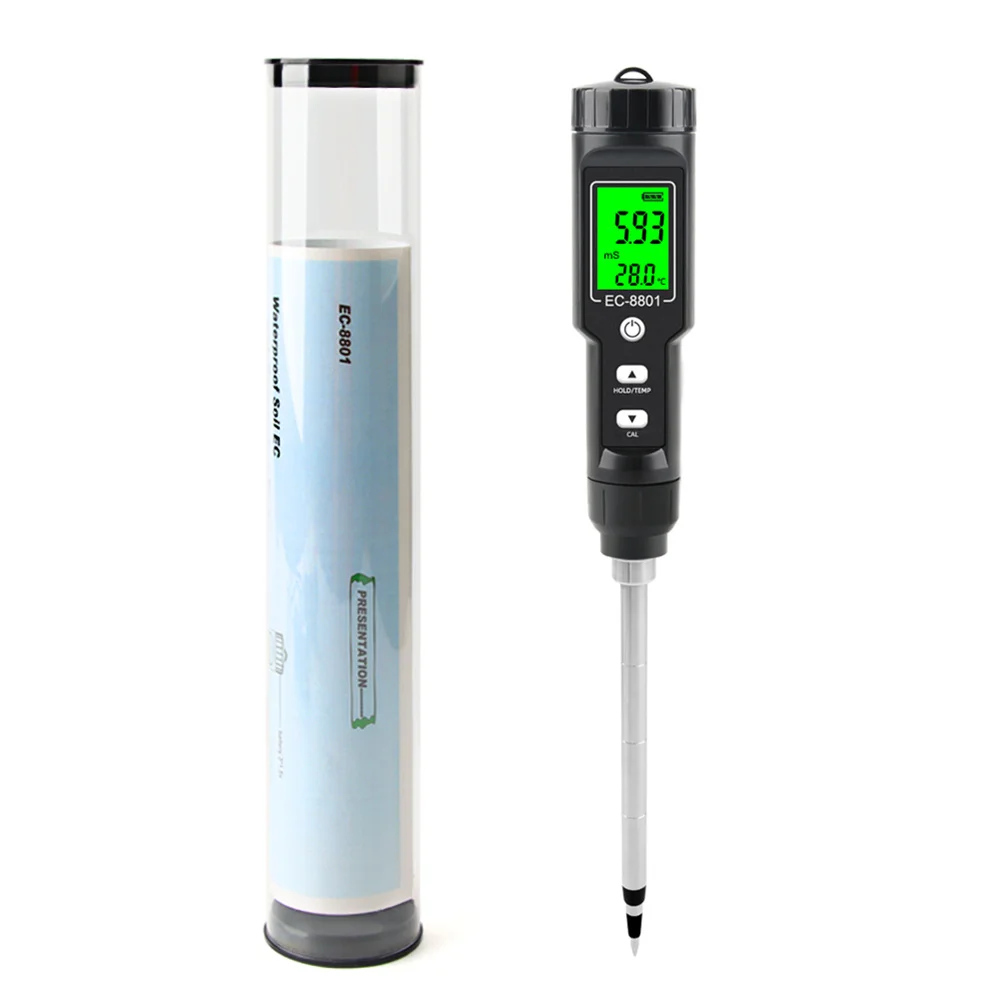 

Digital EC/Temp Soil Tester 0.00~10.00mS/cm Conductivity Meter Waterproof Sensor Earth Analyzer with ATC Planting Garden Outdoor