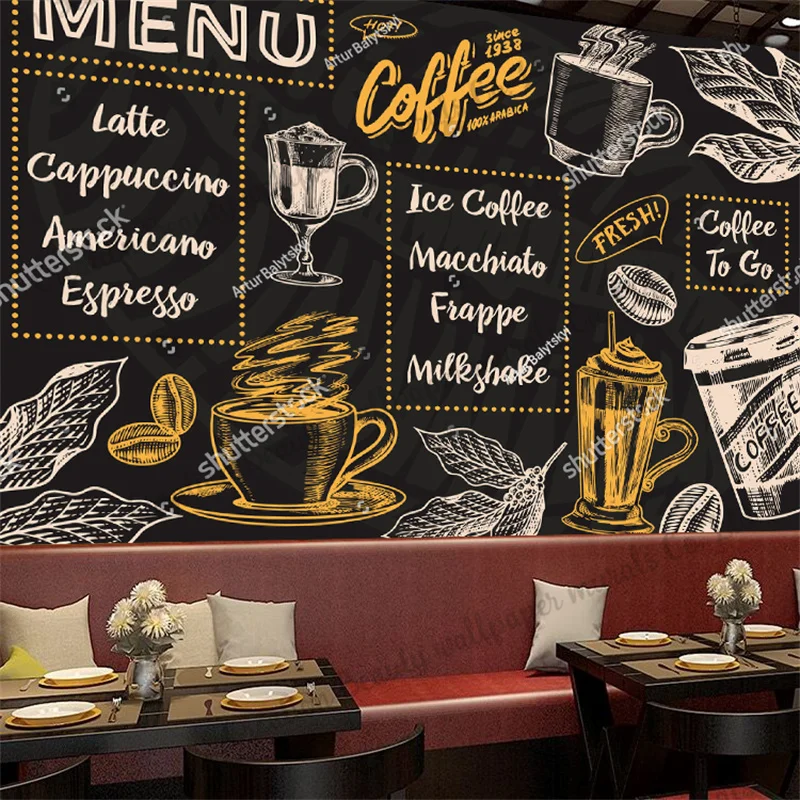 Custom Blackboard Cafe Wallpapers Industrial Decor Mural Restaurant Coffee Shop Kitchen Background Wall Paper Papel De Parede