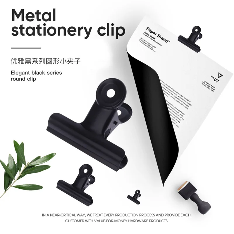 5PCS Metal Paper Clip 20 29 39 50 63 75 90mm Foldback Metal Binder Clips Black Grip Clamps Paper Document Office School Statione