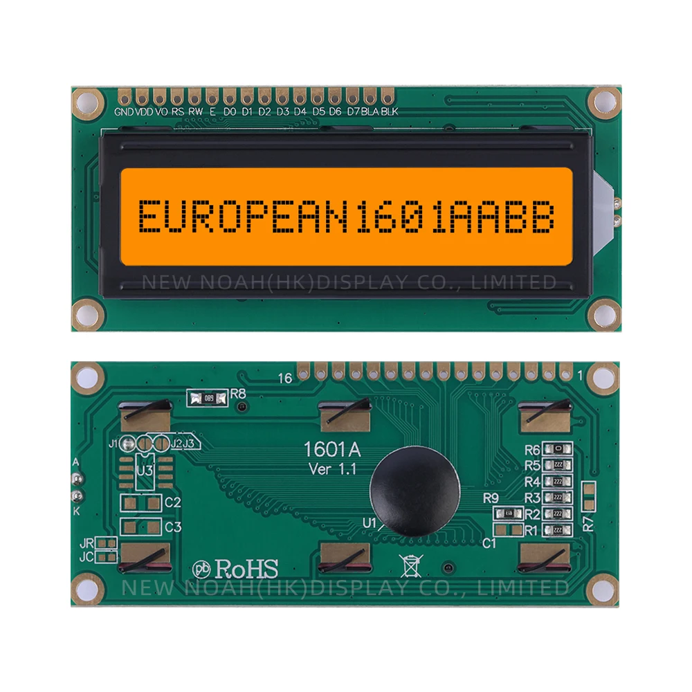 European Orange Light Black Letters 1601A LCD Module 1*16 LCD Controller ST7066 80*36*11Mm Support Scheme Development
