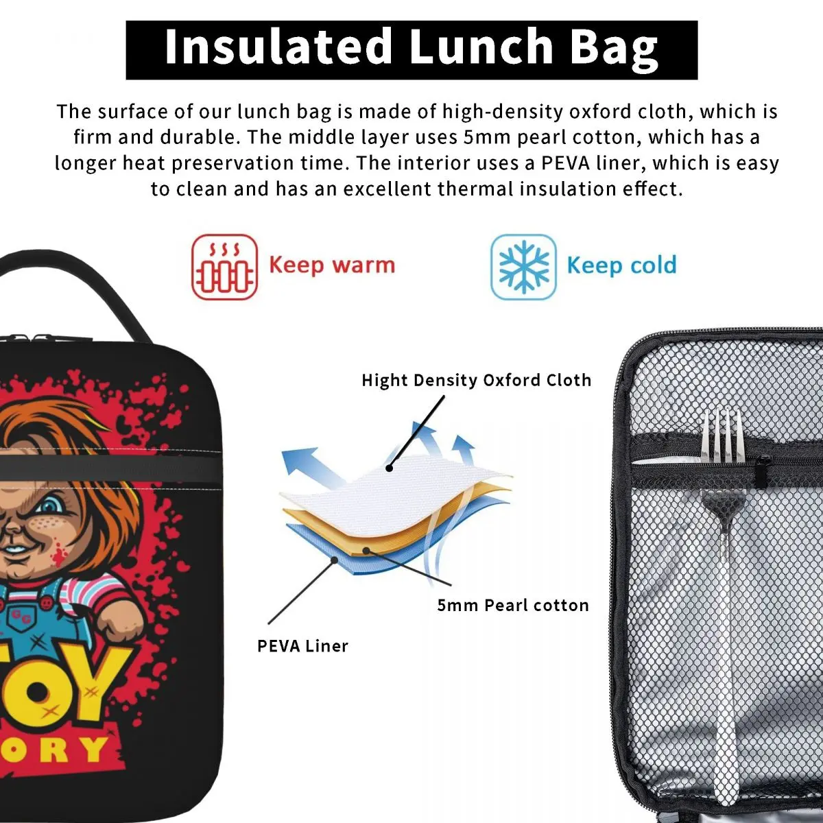 Child\'s Play Toy Gory Portable Lunch Boxes Chucky Chibi Halloween Cooler Thermal Food Insulated Lunch Bag School Student