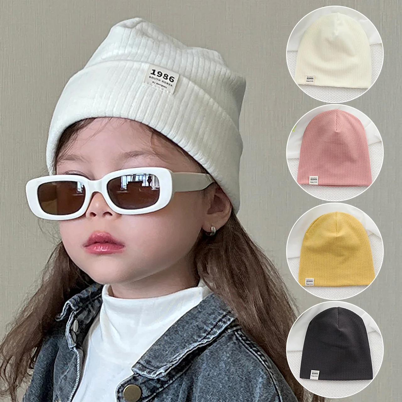 Autumn Winter Kids Beanies Solid Color Children Pullover Cap Woolen Warm Baby Ear Protection Cap 2-8Year Boys Girls Knitted Hat