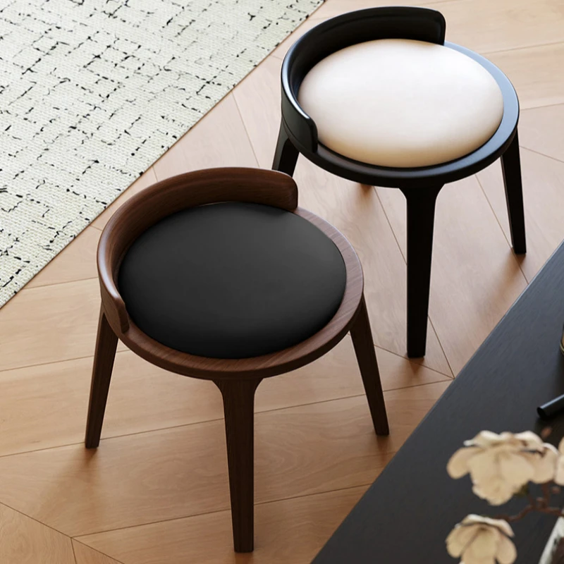 Solid Wood Dining Stool Minimalist Round Vanity Seat for Bedroom Retro Accent Chair for Living Room Space Saving Guest Stools image 6