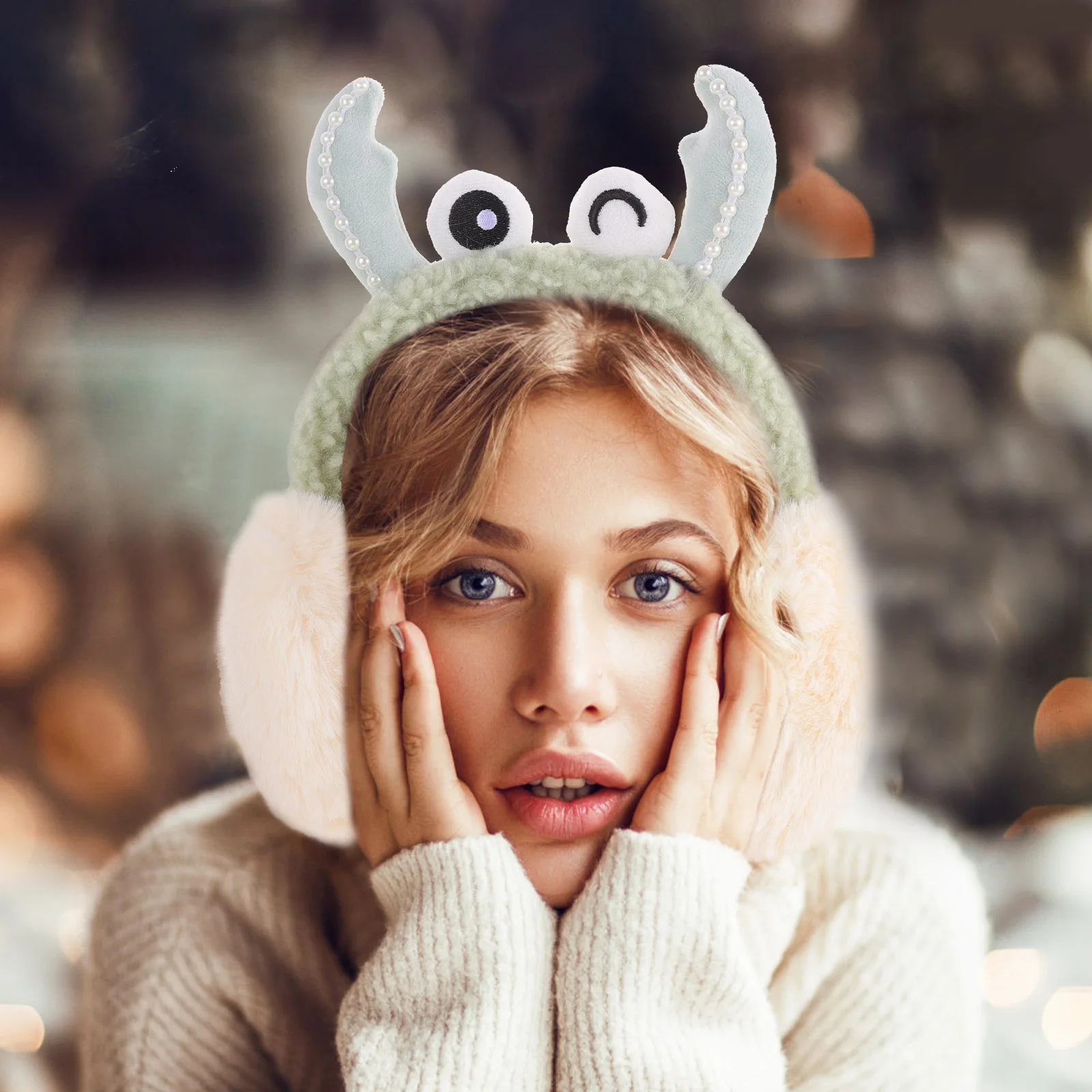 

Furry Headb Cartoon Crab Earmuffs Light Green Child Warm Winter Ear Muffs Women Men Outdoor Sports Ski Hiking Soft