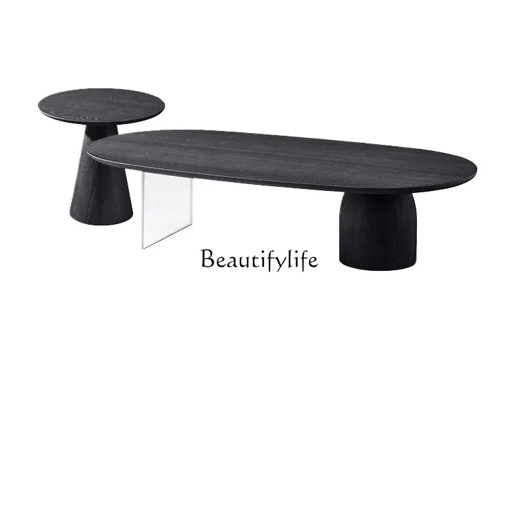 

Italian minimalist solid wood coffee table oval high-end acrylic household