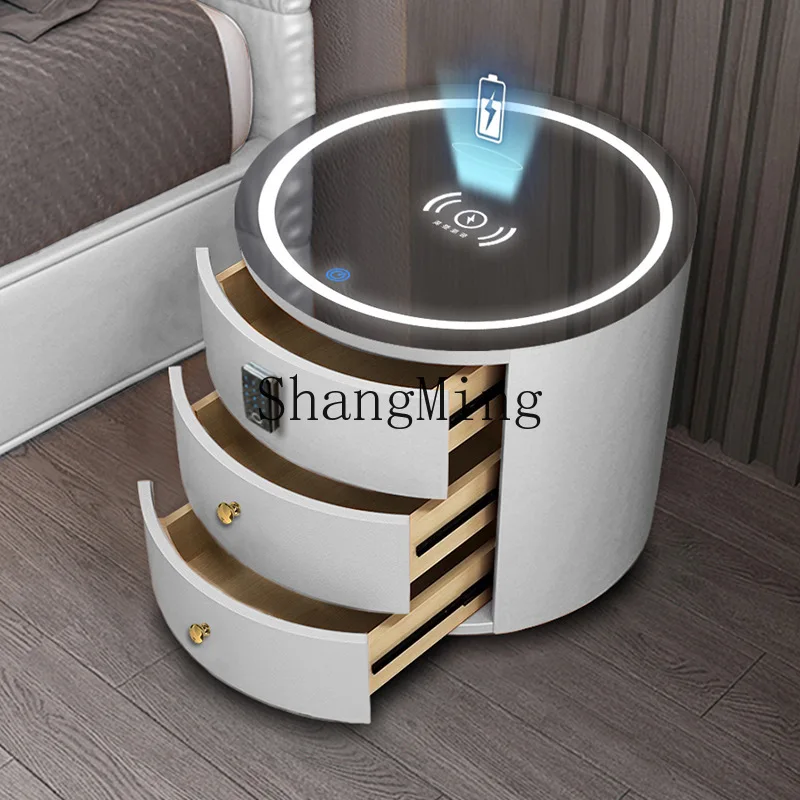 ZYY Fashion Exquisite Round Bedside Table Simple Home  Audio Fingerprint Locked Glass Password Anti-theft Integrated Side Table