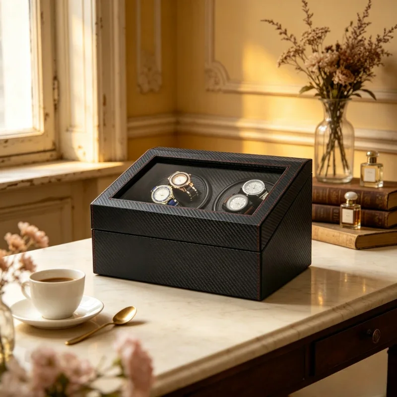 Leather Automatic Watch Winder with Lid Strong Quiet Motor Dustproof Storage Box Rotator for Watch Gift 시계 와인더