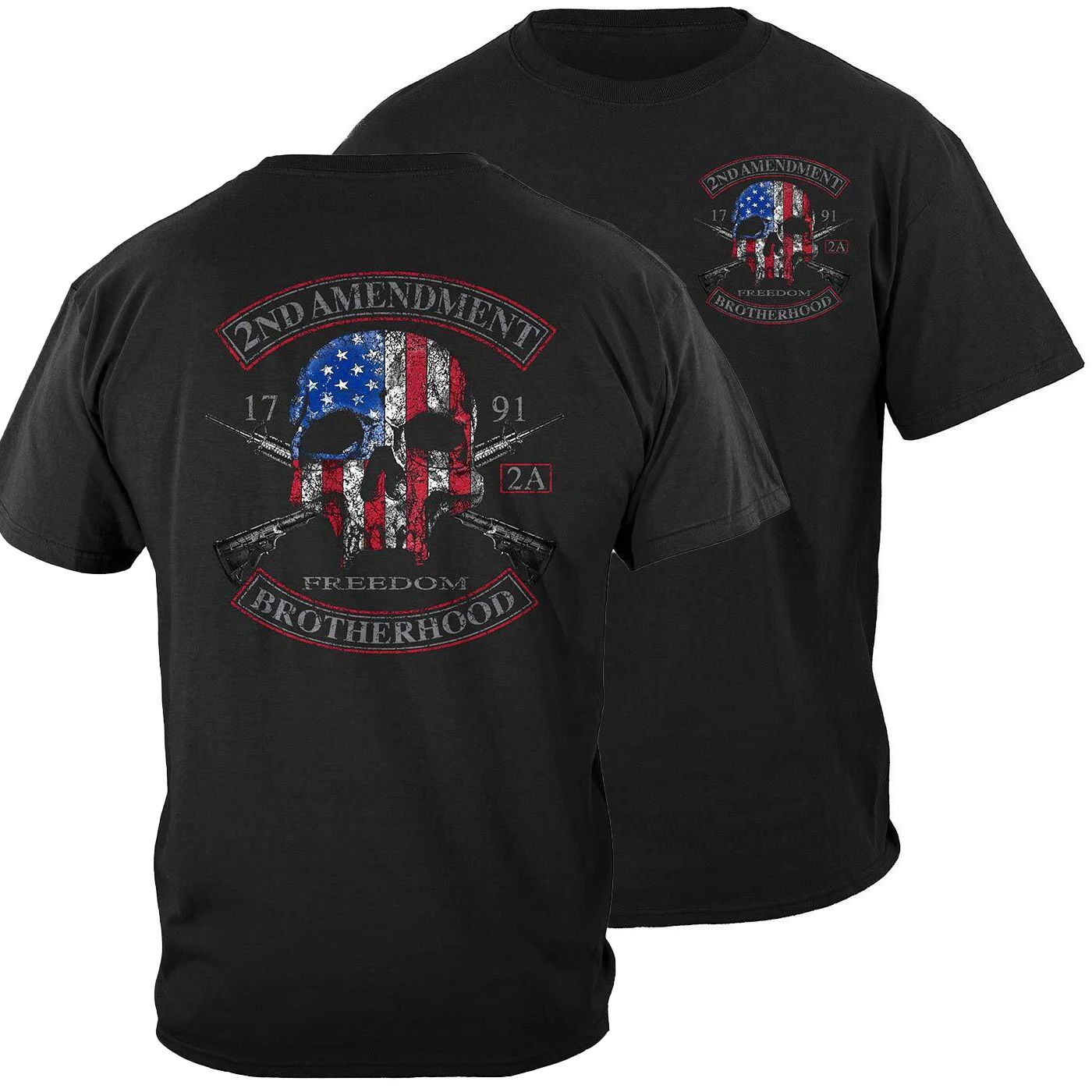 American Flag Skull 2nd Amendment Brotherhood Biker T-Shirt 100% Cotton O-Neck Short Sleeve Summer Casual Mens T-shirt