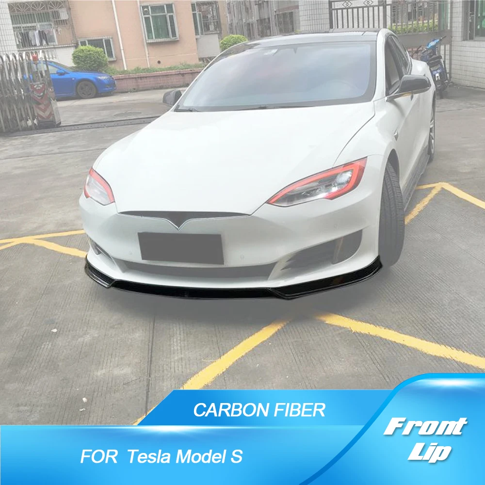 Front Bumper Lip Spoiler for Tesla Model S 70D P85D 90D P100D Sedan 4 Door 2016-2020 FRP black 4PCS/Set Carbon Fiber /FRP Primer