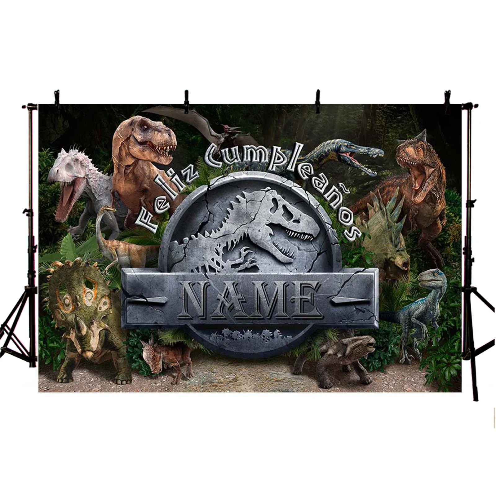 Dinosaur Custom Name Happy Birthday Backdrop Jungle Animal Safari Wild 1st Party Decor Cake Photozone Photography Background