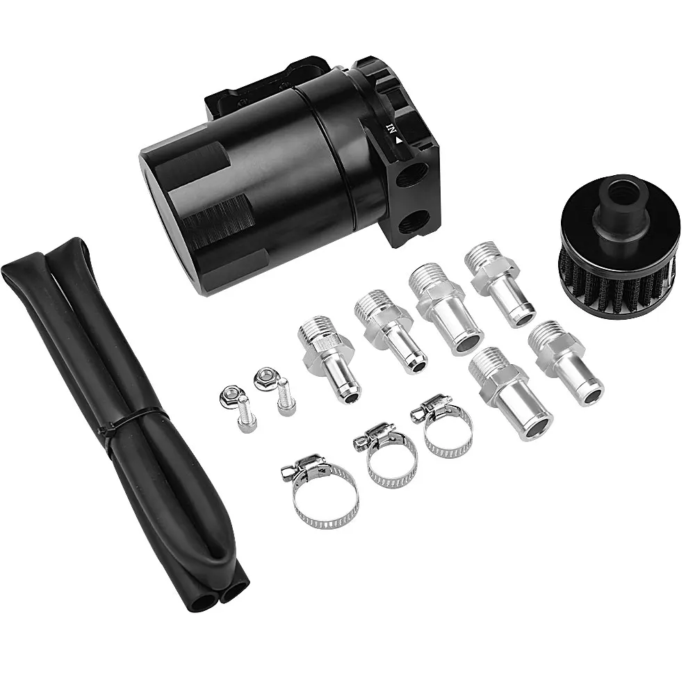 Kit de lata de captura de aceite de aluminio Universal, tanque de captura de combustible con filtro de aire de 10MM, 12MM y 15MM, 300ML