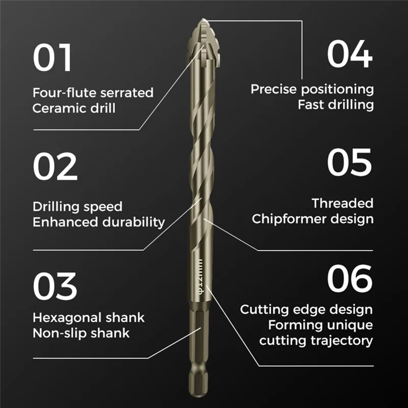 

TKOH-(4+5+6+8+10+12Mm) 2025 New Four-Flute Sawtooth Eccentric Drill Bit For Stone Glass Concrete Wood Brick Metal
