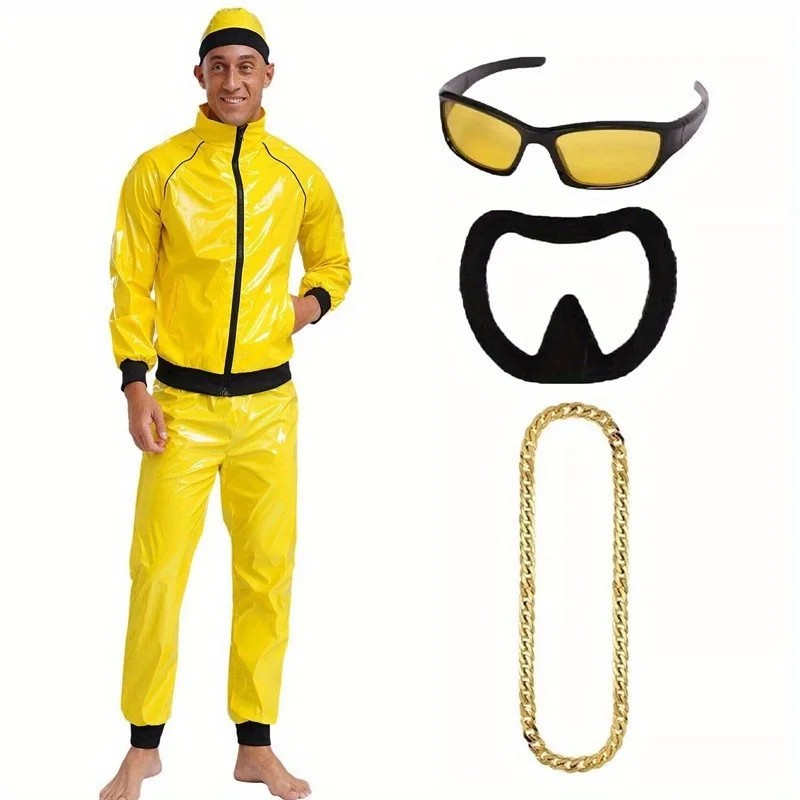 

Festival Party Hip Hop Punk Men's Suit 90s Rapper Patent Leather Glossy Mirror Performance Stage Suit