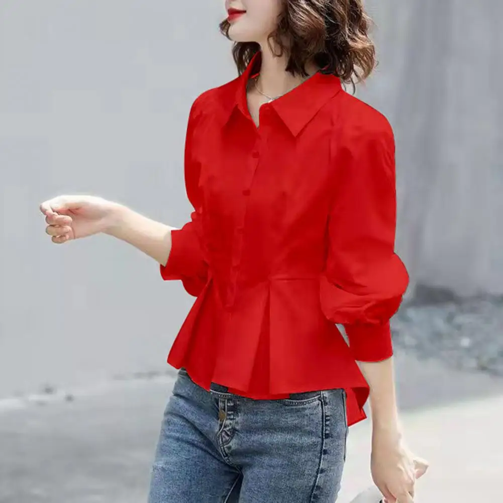 

Spring Fall Blouse OL Style Long Sleeves Business Occasion Shirt Turn-down Collar Commute Women Office Shirt Women Garment