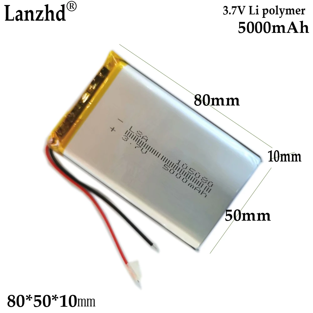 1-12pcs 3.7V Li polymer rechargeable battery For Power bank mobile power LED light engineering equipment 105080 5000mAh