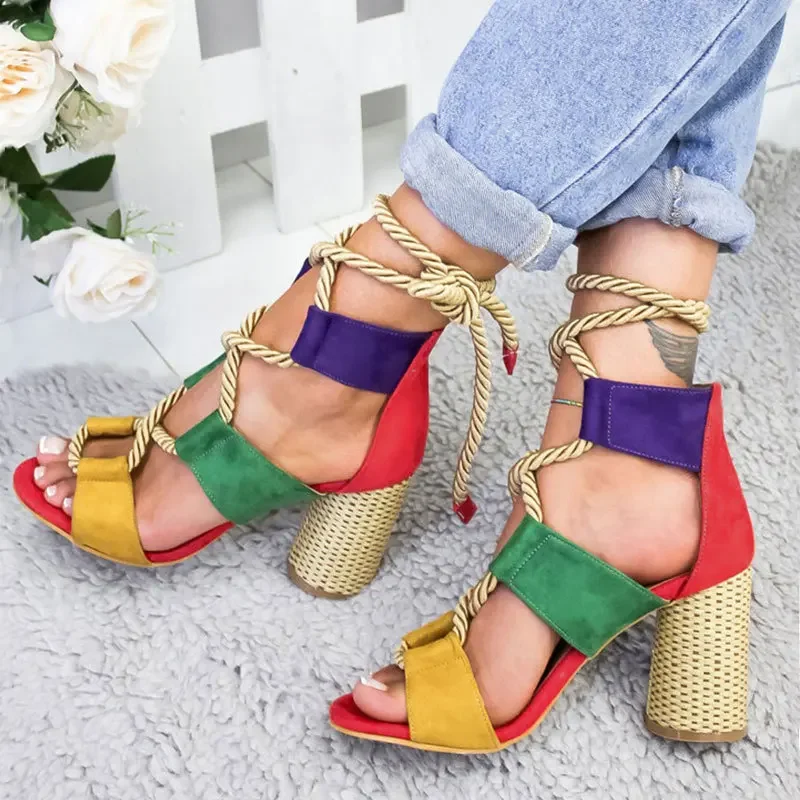 High Heels Women Sandals Hemp Rope Lace Up Summer Shoes Woman Fish Mouth Gladiator Sandals Ladies Pumps Orange Big Size 43