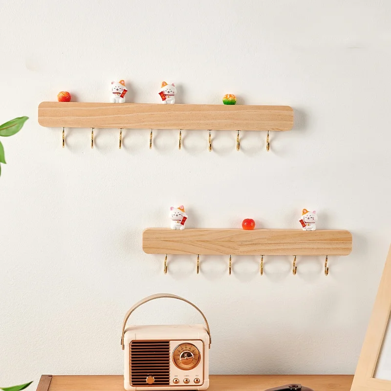 Solid Wood Hooks For Entrance Foyer Entrance Door Creative Clothes Bags Keys Hooks Non Perforated Hanging Racks Wall Decorations