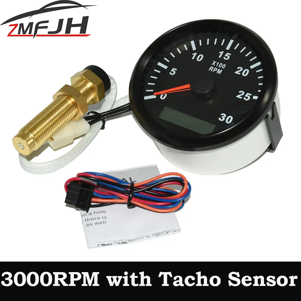 AD 85mm Car Marine Tachometer Gauge 0-3000RPM LCD Tacho Hour Meter Waterproof Motorcycle RPM Gauge with M16 M18 Sensor Car Meter