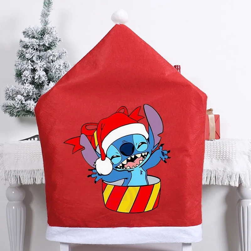 Stitch Disney-funda para silla con adornos navideños, funda de cojín con respaldo de Anime Kawaii, fiesta festiva, restaurante, regalo de decoración navideña para el hogar