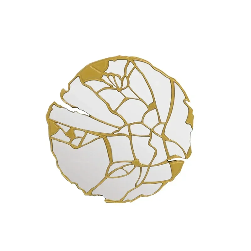 A  Wall Decorative Mirror Living Room Wall Entrance Metal Mirror Background Light Luxury Modern Art Bronze Mirror