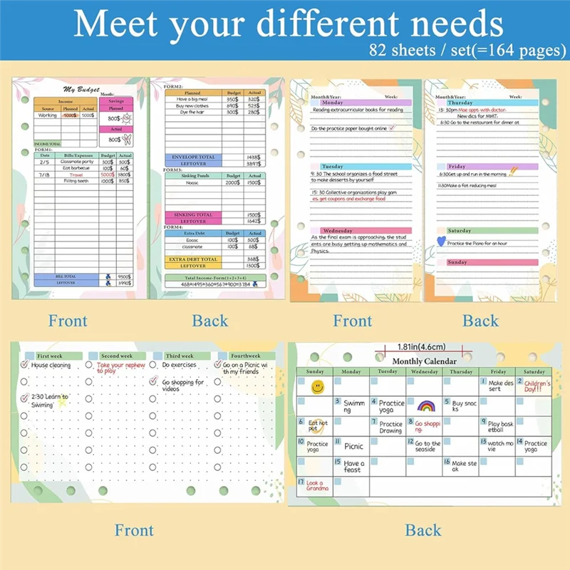 Planificador de objetivos Precision A6, bolsa de almacenamiento de cuero PU, cuaderno sin fecha, semanal y mensual, planificador diario de gráficos de actividades de 6 anillos