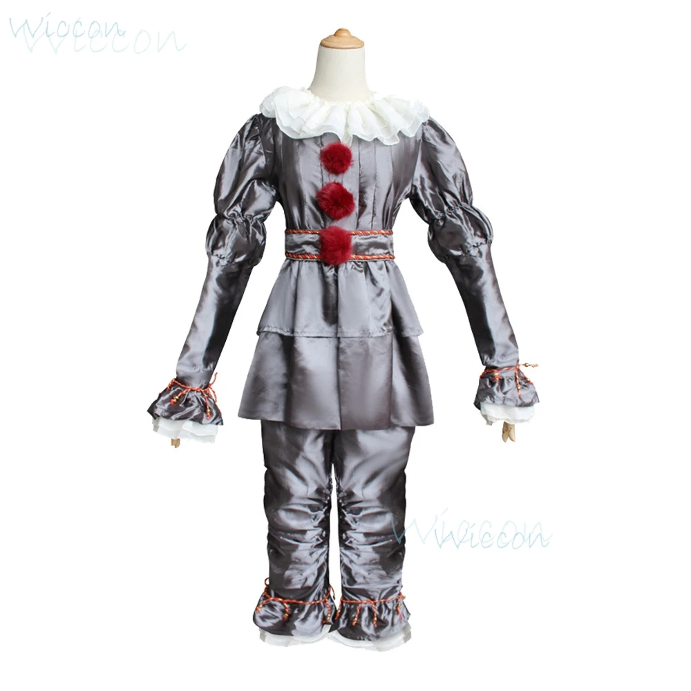 Adults Kids Pennywise Cosplay Costume Stephen Clown Wig Suit Scary Halloween Horror Party Carnival Masquerade Dress Pants Outfit