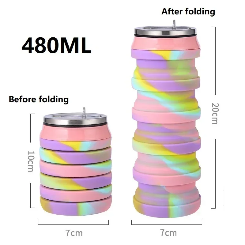 480ML Retractable Silicone Water Bottle Collapsible Cup Outdoor Travel Sport Drink Bottle YDSH03 view 3