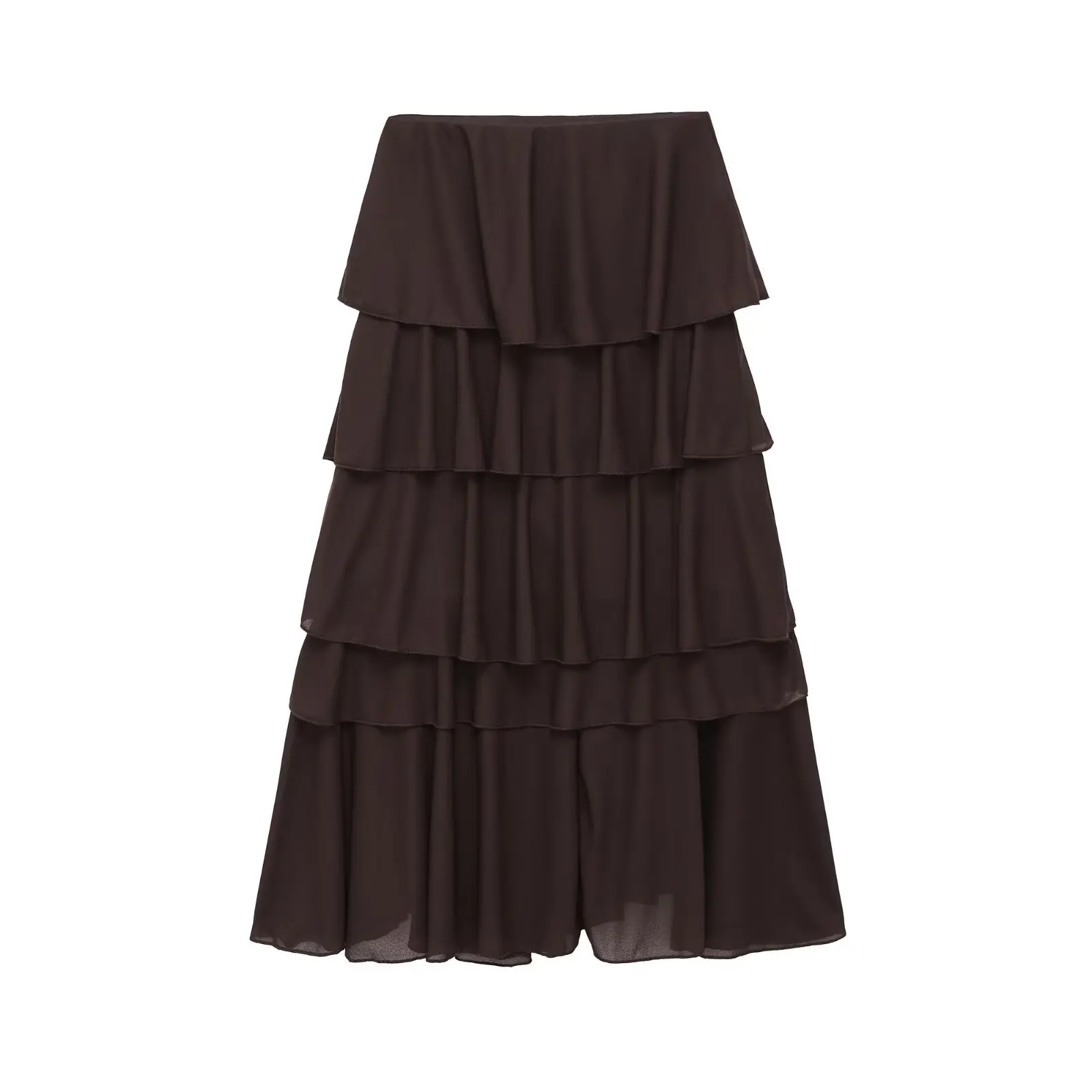 

Women's Fashionable Simple Layered Decorative Midi Skirt Ruffle Layered Hem Midi Skirt For Women Casual Pure Desire Elegant TJ4P