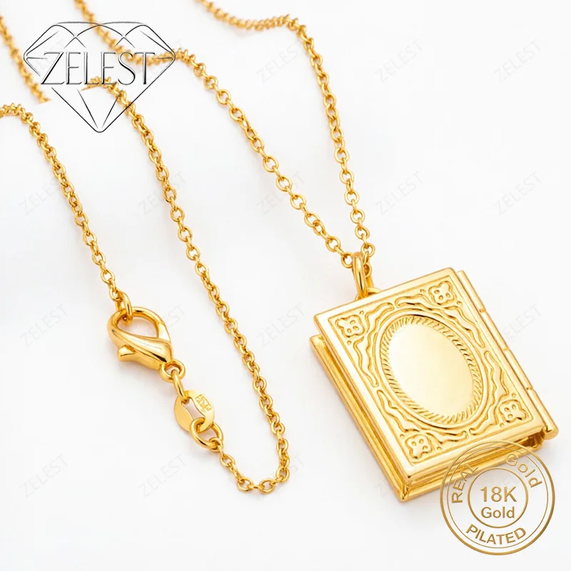 18K Gold Plated 16-30 Inch Delicate Book-Style Flip-Top Pendant Necklace for Women, Fashionable Gift Accessory