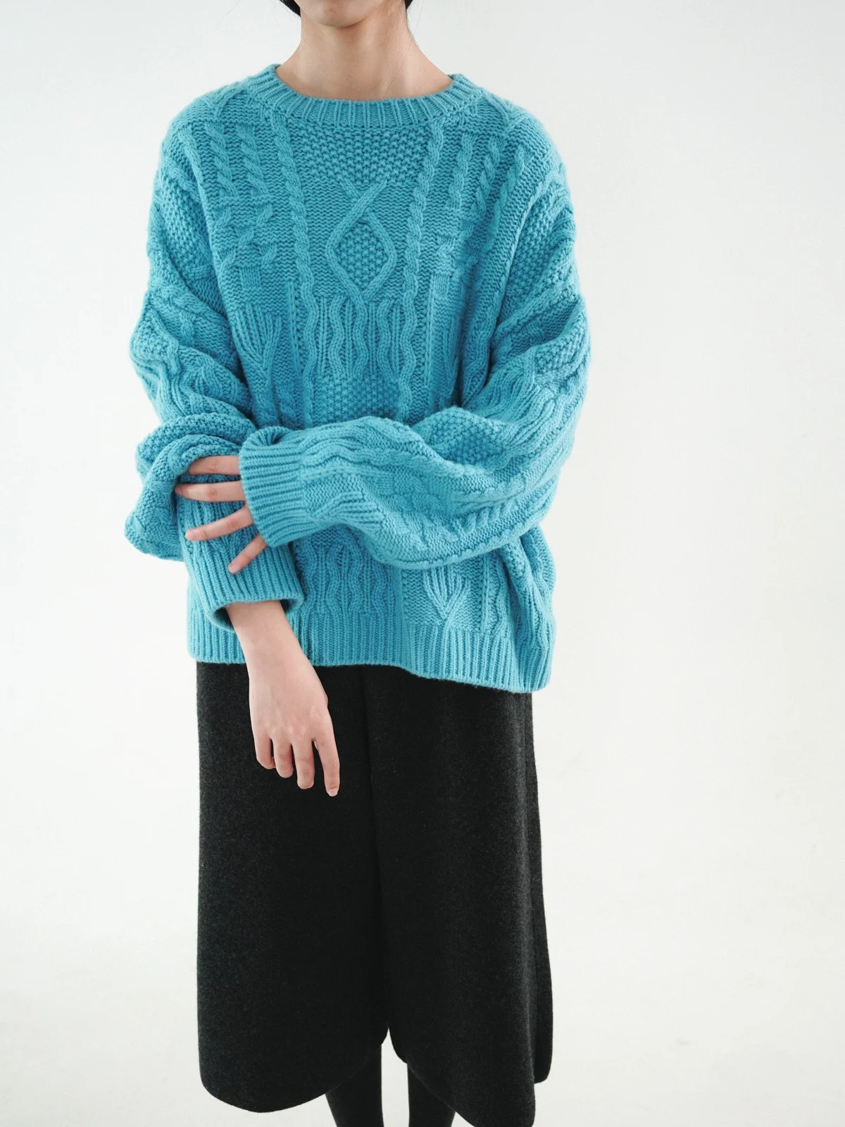 

Moo Casual Morning Loose oulder round Ne Women's Sweater Soft Wool Knitted Long Sve Casual Wear Pure Color