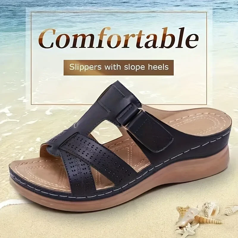 2026 Sommer Damen Keilsandalen Premium Orthopädische Offene Zehen Sandalen Vintage Rutschfeste Leder Freizeitschuhe Damen Plateau Retro Schuhe – Detail 2