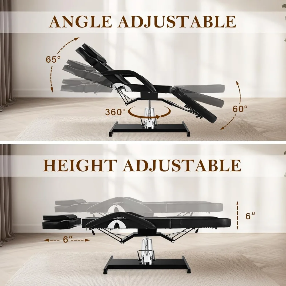 Hydraulic Facial Tattoo Chair Bed 360° Swivel w/ Stool Extended Head Spa Removable Armrests Salon Spa Equipment, Custom