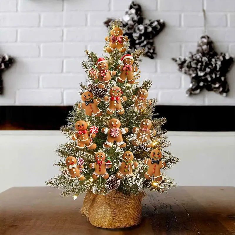 12 pieces of gingerbread man Christmas tree decoration plug-in plastic hollow board with pole Christmas atmosphere props, 2D