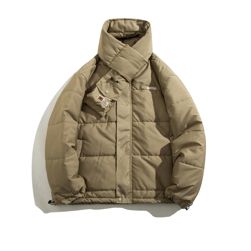 Giacca da uomo in cotone con colletto alla coreana parka da donna addensato con cerniera calda bottone tinta unita maniche lunghe tasche top cappotto con sciarpa