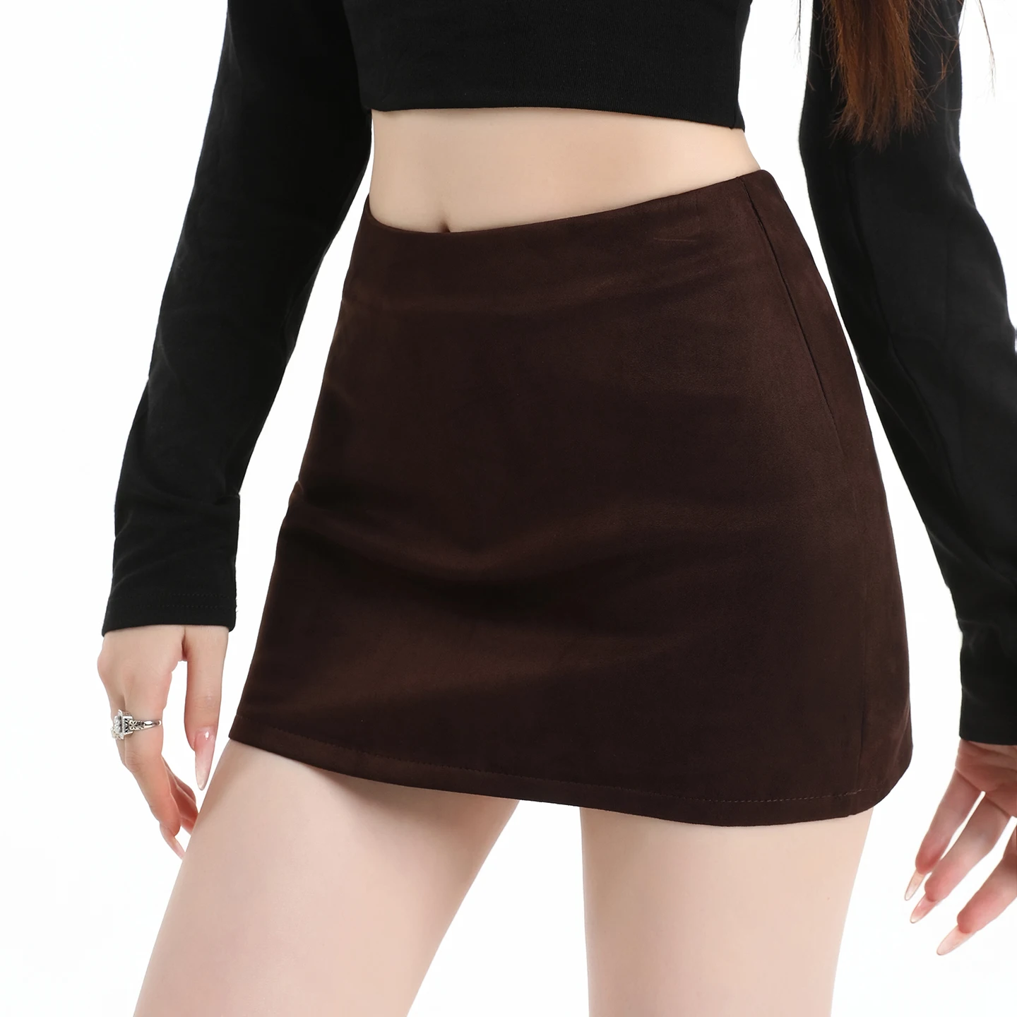 High Waist Deer Skin Velvet Half Skirt Women's Fashionable A-Line Short Skirt Pants Anti-Light Walking Korean Style Commute