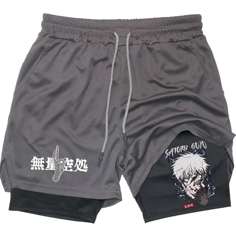 2024New Anime 2 in 1 Gym Shorts Compression Stretchy Sports Shorts Quick Dry Fitness Workout Summer Men\'s Performance Shorts